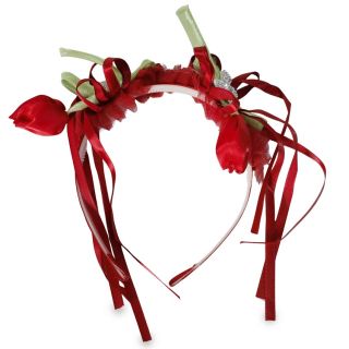 Diadema Grande De Plástico Con Forro De Tela Tulipanes y Listones Con Piedras 13 Cm | XQ-40-430