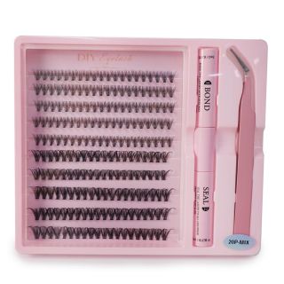 Pestañas Postizas Seminaturales Nude Diy En Grupo Con Pegamento Delineador Y Pinzas 15.5 Cm | HG25I-62
