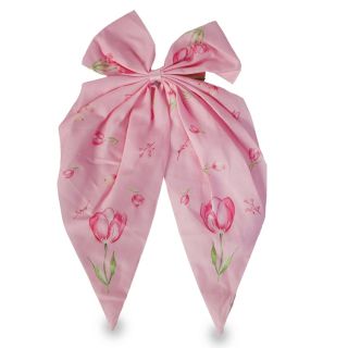 Pico Garza De Metal Grande Con Moño De Tela Listones Estampado Tulipanes Colores 27 Cm | HG26G-47