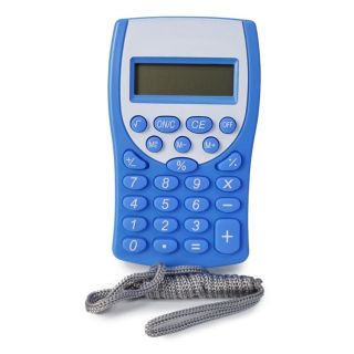 Calculadora Chica De Plástico En Color Azul Con Blanco Ovalada Correa Gris 10 Cm | HG26G-36
