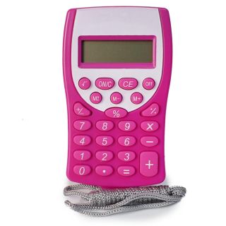 Calculadora Chica De Plástico En Color Rosa Con Blanco Ovalada Correa Gris 10 Cm | HG26G-36