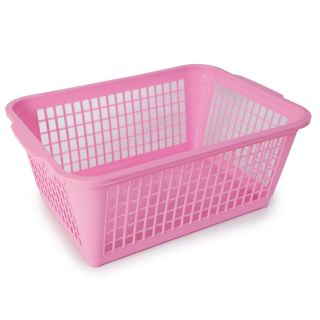Canasta Multiusos De Plástico Grande Rectangular Honda Perforada Cuadros Rosa 36.5 x 26 x 14.5 Cm | RP