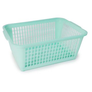 Canasta Multiusos De Plástico Grande Rectangular Honda Perforada Cuadros Menta 36.5 x 26 x 14.5 Cm | RP