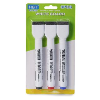 Marcadores Escolares Para Pintarrón HBT Con Punta Bala Y Borrador Blíster 3 Marcadores 16 Cm | HOC-1596|