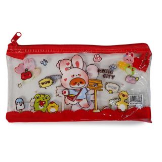 Lapicera Escolar De Hule Mediana Estampada Animales Musicales Rectangular Con Cierre 19 Cm | 26MCF-17