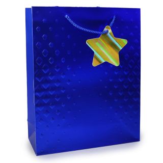 Bolsa Para Regalo Grande Metalizada Grabada Rombos Con Estrella Dorada Colores 32 x 26 Cm | JA-S-2946