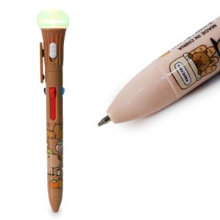 Pluma Escolar Con 4 Tintas De Colores Intercambiables Estampado Capibara Con Luz 15 Cm | 25I-8