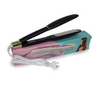 Plancha Grande Con Placas De Ceramica Y Mango Negro Con Dorado Para Cabello 28.5 Cm | Mafu MK26K-106