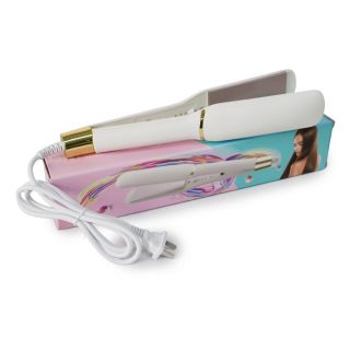 Plancha Grande Con Placas De Cerámica Y Mango Blanco Con Dorado Para Cabello 28.5 Cm | Mafu MK26K-106