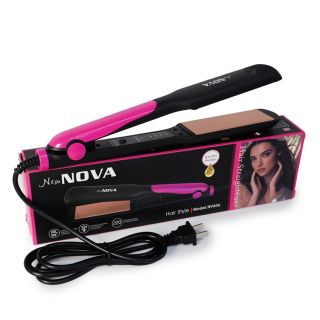 Plancha Grande Nova Con Placas De Ceramica Y Mango Negro Rosa Para Cabello 28.5 Cm | Mafu HM26H-148