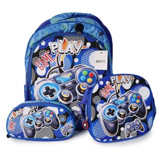 Mochila Escolar Grande Reforzada Con Lonchera Y Lapicera azul Control Juegos Luces De Colores 40 Cm | Mafu BBM1412