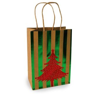 Bolsa Para Regalo Mediana De Cartón Estampado Navideño Líneas Metalizadas 21 x 15 Cm | JA-S-2921