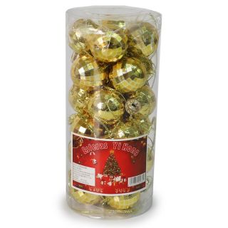 Esferas Navideñas Mini De Plástico Metalizadas Grabadas En Bote Con 24 Esferas De 2.2 Cm Doradas 13 Cm | WD-009-1