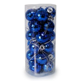 Esferas Navideñas Mini De Plástico Metalizadas Grabadas En Bote Con 24 Esferas De 2.2 Cm Azules 13 Cm | WD-009-1