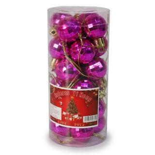 Esferas Navideñas Mini De Plástico Metalizadas Grabadas En Bote Con 24 Esferas De 2.2 Cm Fiusha 13 Cm | WD-009-1