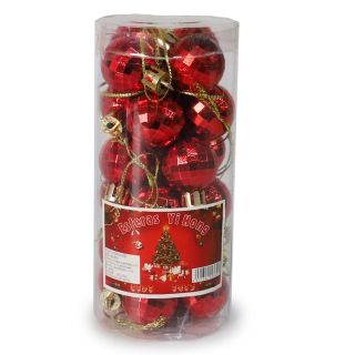 Esferas Navideñas Mini De Plástico Metalizadas Grabadas En Bote Con 24 Esferas De 2.2 Cm Rojas 13 Cm | WD-009-1