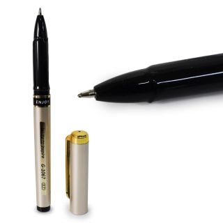 Pluma Boligrafo Escolar Tinta Negra De Gel Punto Fino De 0.7 mm En Envase Negro Dorado 14.4 Cm | G-1067