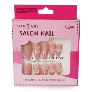 Uñas Postizas Largas En Punta Varios Colores Con Figuras De Acrílico Tornasol Caja Rosa 9 Cm | G213-25G-142-5