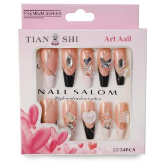 Uñas Postizas Largas En Punta Varios Bicolor Con Figuras De Acrílico Tornasol Caja Corazones 9 Cm | G213-25G-142-3