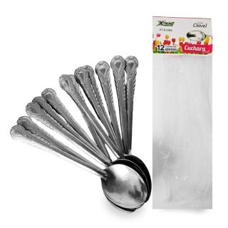 Cucharas De Acero Inoxidable Grandes Soperas En Color Plata Grabado Puntos Clavel 18.5 Cm | XT-81699