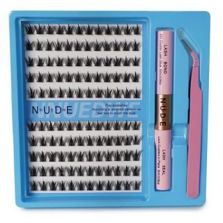 Pestañas Postizas En Grupo Nude Gruesas Con Pinzas Y Pegamento Delineador Estuche Azul 15 Cm | 198