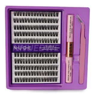 Pestañas Postizas En Grupo Nude Largas Con Pinzas Y Pegamento Delineador Estuche Morado 15 Cm | 198