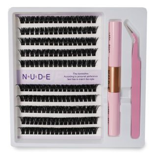 Pestañas Postizas En Grupo Nude Gruesas Ovaladas Con Pinzas Y Pegamento Delineador Estuche Blanco 15 Cm | 198