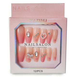 Uñas Postizas Largas En Punta Con Figuras Cubiertas De Perlas Y Pedrería Colores Yazi Mj 9 Cm | YZ-E-80