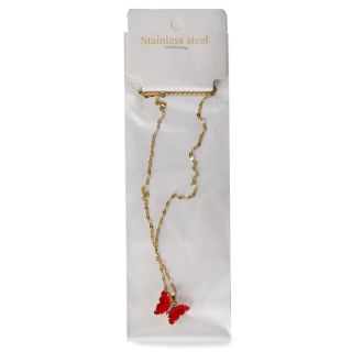 Collar Delgado De Acero Inoxidable Cadena Delgada Plana Con Dije Cristal Mariposa 19 Cm | YZ-F-6