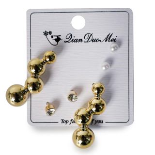 Aretes Chicos Y Largos Metalizados En Color Dorado Y Plateado Figuras Blíster 3 Pares 5 Cm | YZ-F-43