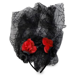 Diadema De Plástico Grande Con Línea De Flores Rojas Y Negras Con Y Velo Red 13 Cm | YZ-E-4
