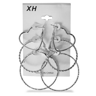 Aretes 3 pares De Arracadas De Metal Aros Y figuras En Color Plateado Blíster XH 11 Cm | XH050