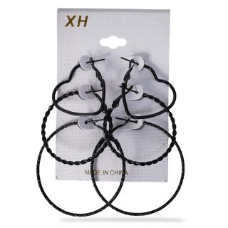 Aretes 3 pares De Arracadas De Metal Aros Y figuras En Color Negro Blíster XH 11 Cm | XH050