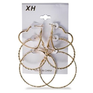 Aretes 3 pares De Arracadas De Metal Aros Y figuras En Color Dorado Blíster XH 11 Cm | XH050
