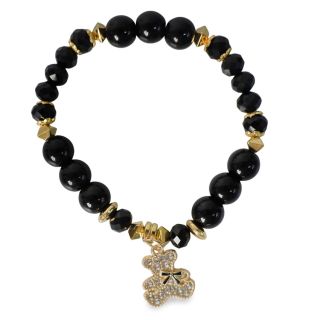 Pulsera Elástica Con Perlas Y Cristales De Colores Y Dorados Con Dije Cubierto Pedrería 9 Cm | XH8157