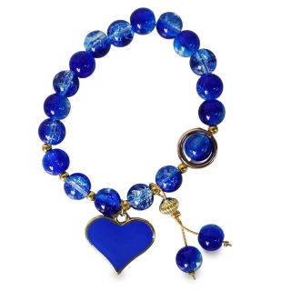 Pulsera Elástica Con Línea De Perlas Y Cristales Con Dije Corazón Grande Plano 9 Cm | XH8156