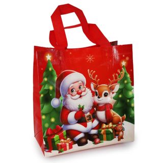 Bolsa Ecológica Textil Chica Con Estampado Santas Navideños En Color Rojo 23 x 22 Cm | XH8201