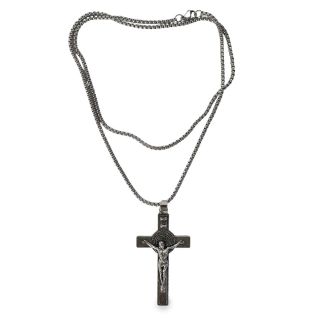 Collar De Acero Inoxidable Eslabones Mini De Cuadros Con Dije Cruz Varios Modelos 30 Cm | HM26I-108