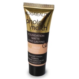 Maquillaje Facial Huxia Líquido Photo March Matte HD Envase Línea Negra Y Dorada 35 Ml | F345