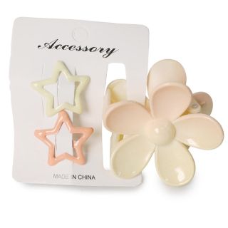 Pinza Grande De Plástico Figura Flor Bicolor Con Par De Cucas Metal Estrellas En Blíster 9 Cm | XQ-46-716