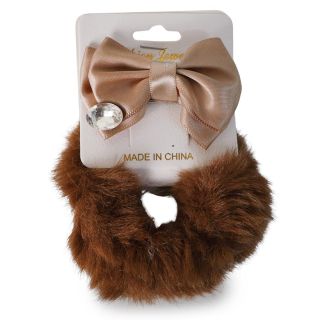 Dona Mediana De Peluche Elástica Con Pico Garza De Metal Moño De Tela Varios Colores 10 Cm | XQ-47-786