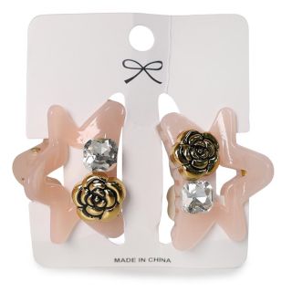 Pinzas Medianas De Plástico Ovaladas En Forma De Estrellas Con Flor Dorada 4.5 Cm | XQ-47-798