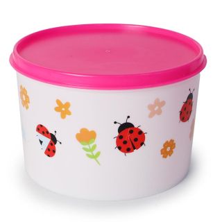 Toper Contenedor Lucena Plástico Blanco Estampado Catarinas Tapa Rosa 13.5 X 9.5 Cm | LUCENA