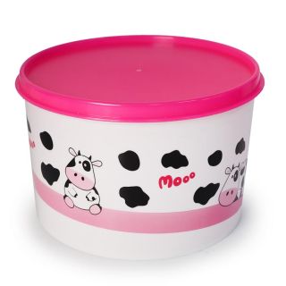 Toper Contenedor Lucena Plástico Blanco Estampado Vacas Tapa Rosa 13.5 X 9.5 Cm | LUCENA