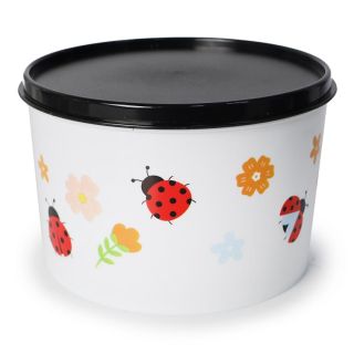 Toper Contenedor Lucena Plástico Blanco Estampado Catarinas Tapa Negra 13.5 X 9.5 Cm | LUCENA