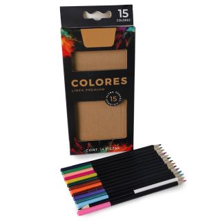 Colores Escolares Premium De Madera En Tonos Intensos Con Mango Negro Norm 15 Colores 18 Cm | UA-2526-7
