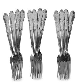 Tenedores De Metal Plateados Grandes Con 4 Puntas Mango Grabado Flores 12 Tenedores 18 Cm | 1005
