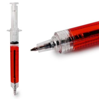 Pluma Escolar Tinta Negra Punta Delgada En Envase Transparente Jeringa Roja 13 Cm | JH-P1054