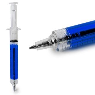 Pluma Escolar Tinta Negra Punta Delgada En Envase Transparente Jeringa Azul 13 Cm | JH-P1054