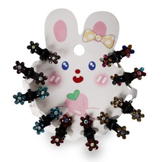 Pinzas Mini De Metal En Color Negro Con Piedras De Colores En Cartón Conejo 10 Pinzas De 9 Cm | ZXQ00462